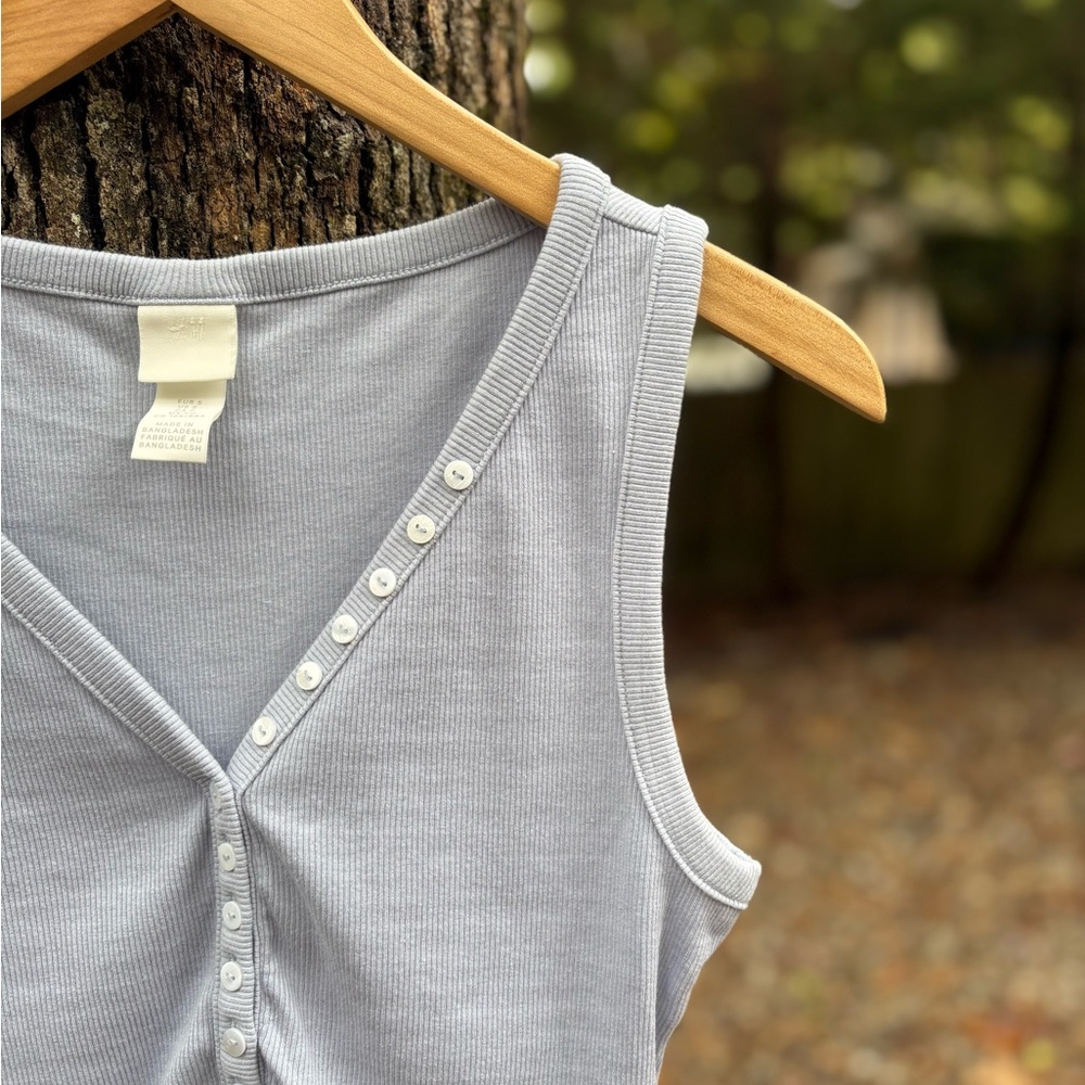 Muted Blue Sleeveless Ribbed Top